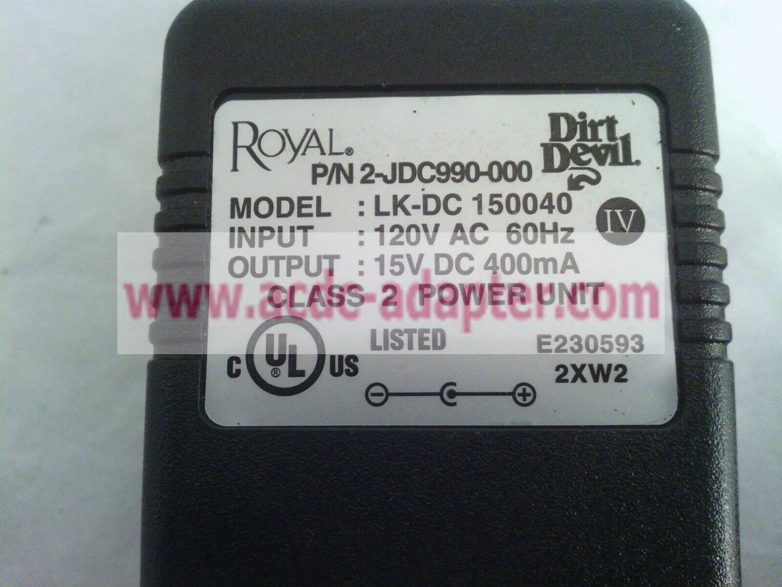 New Royal Dirt Devil LK-DC 150040 2-JDC990-000 15V 400mA AC/DC Adapter Charger - Click Image to Close